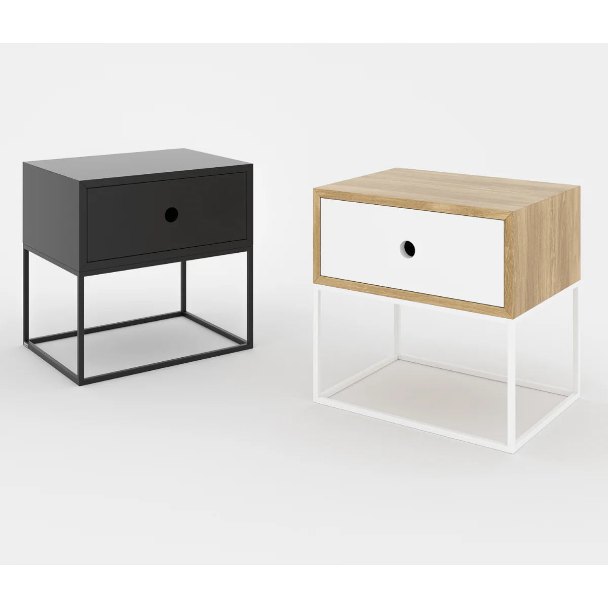 ধাতব পা সহ কাঠের ড্রয়ার সাইড এন্ড টেবিল