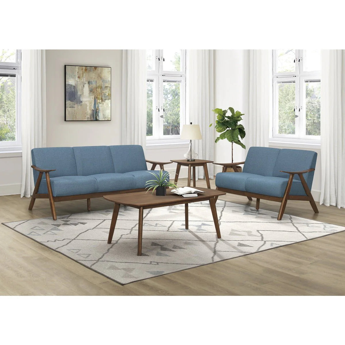 3 Seater Wooden sofa For Home Furniture, Upholstery Fabric Modern Couch And Durable Design For Living Room -Blue