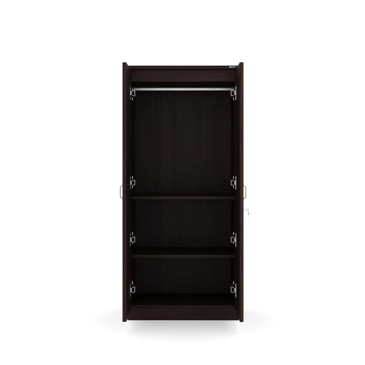 Wooden Wardrobe – 2-Door with Lock Storage Unit in Particle Board Open Shelves