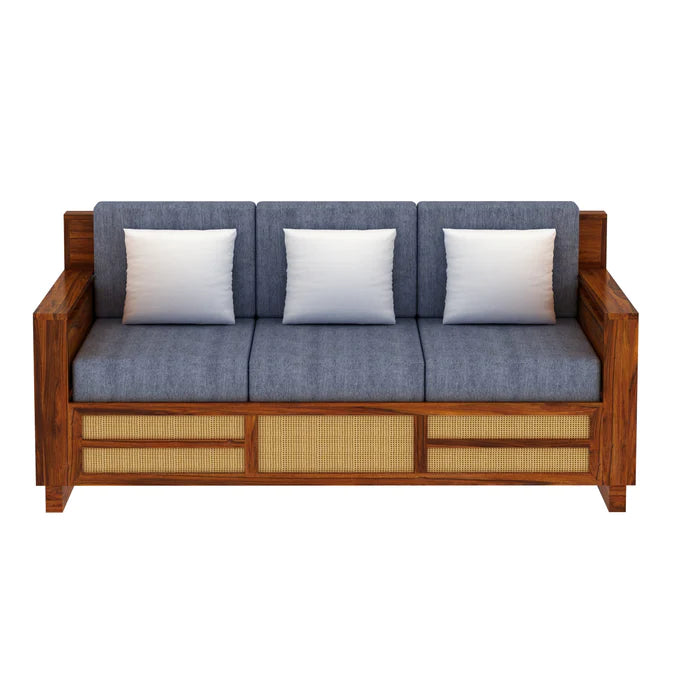3 Seater Wooden Sofa For Home and Furniture Premium Upholstery Modern and Durable Design for Living Room and Office - Grey
