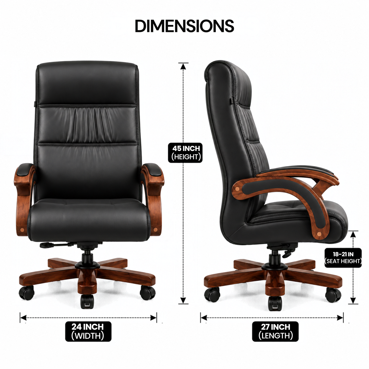 Director Chair for office Made in Plyboard with Leatherette Upholstery & Armrest with Height Adjustable & Revolving Chair -black