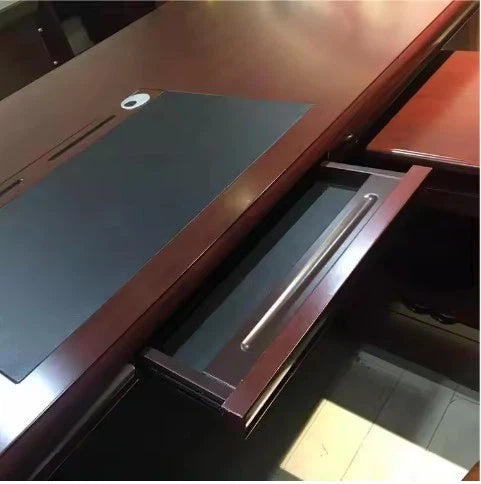 Director & Executive L-Shape Office Table Made in Plyboard with Veneer Side Unit Storage & Drawer, CPU Storage & Wire Manager - Cherry