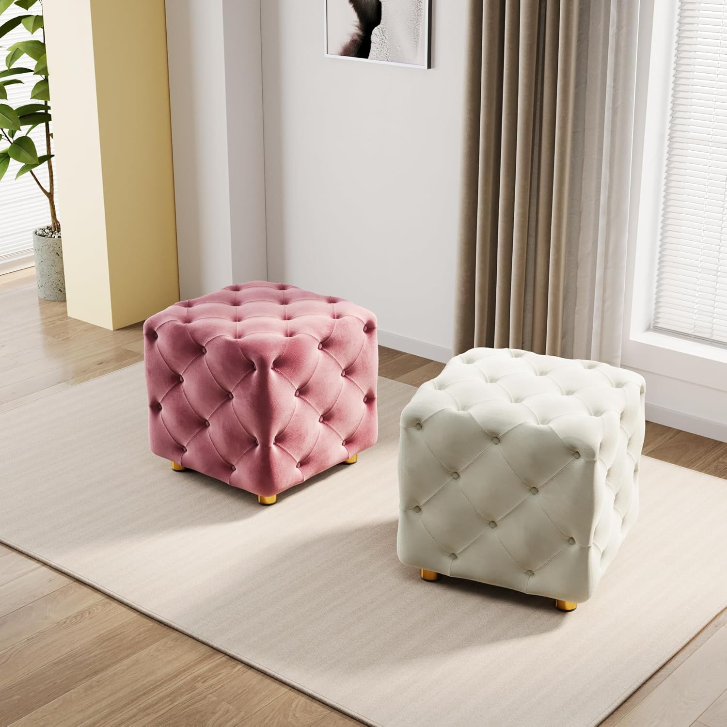 Ottoman For Home Furniture Upholstery Velvet, Foot Rest Modern And Durable Design Comfortable Seating & with Storage for Living Room - Off White