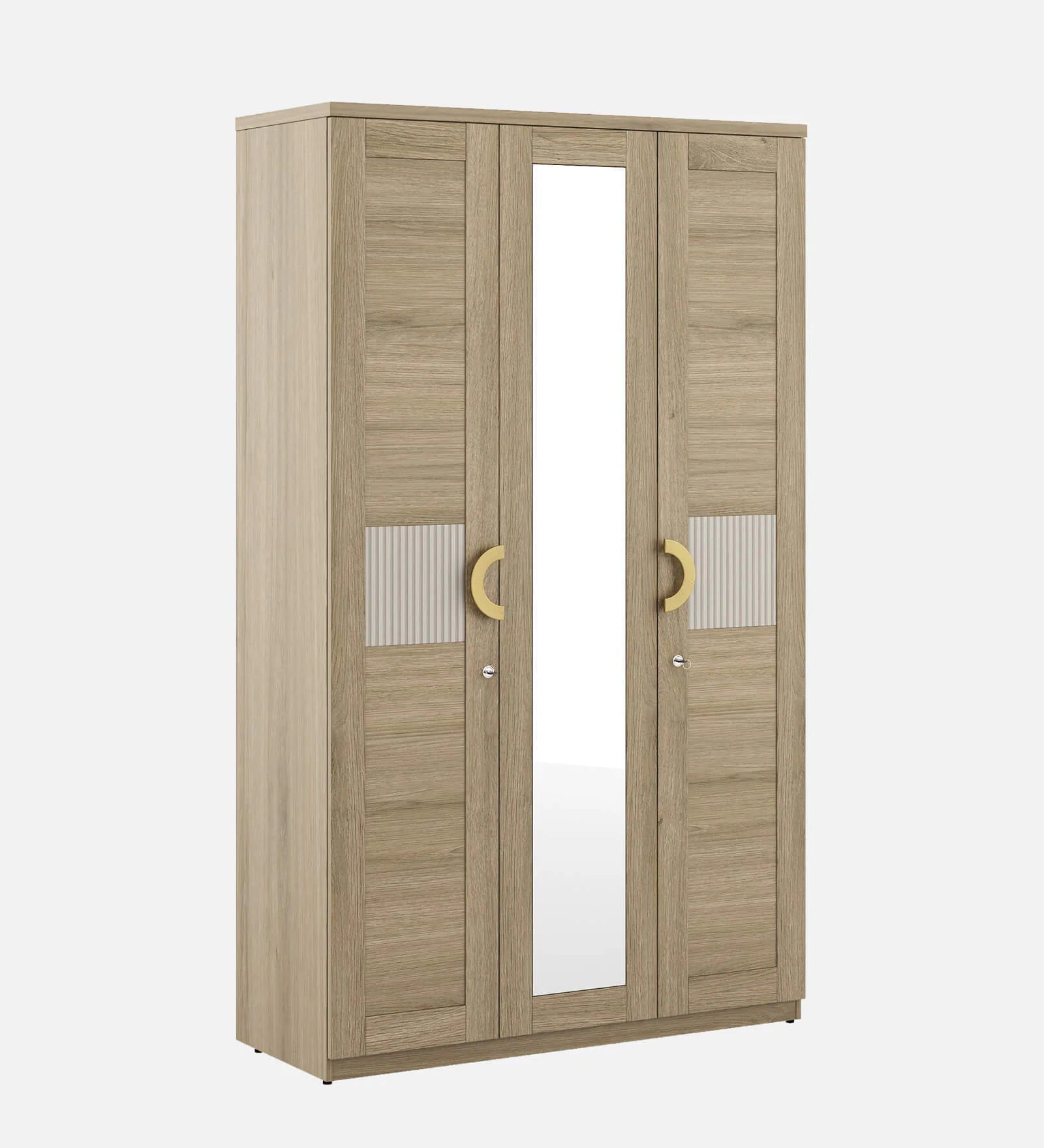 Wardrobe 3‑Door with Stylish Design, Drawers & Shelves, with Multi-Storage Options with Mirror