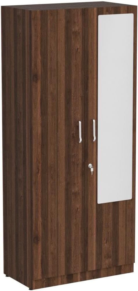 Wooden Wardrobe with Modern Design &amp; Durable Self with 2 Door, Drawer & Mirror