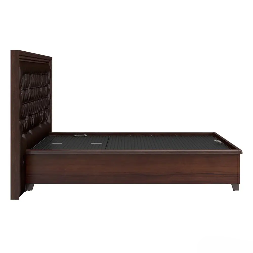 Luxury King Size in Stylish And Function Design With Hydraulic Storage Made in High-quality Solid wood and Leatherette upholstery in back Side