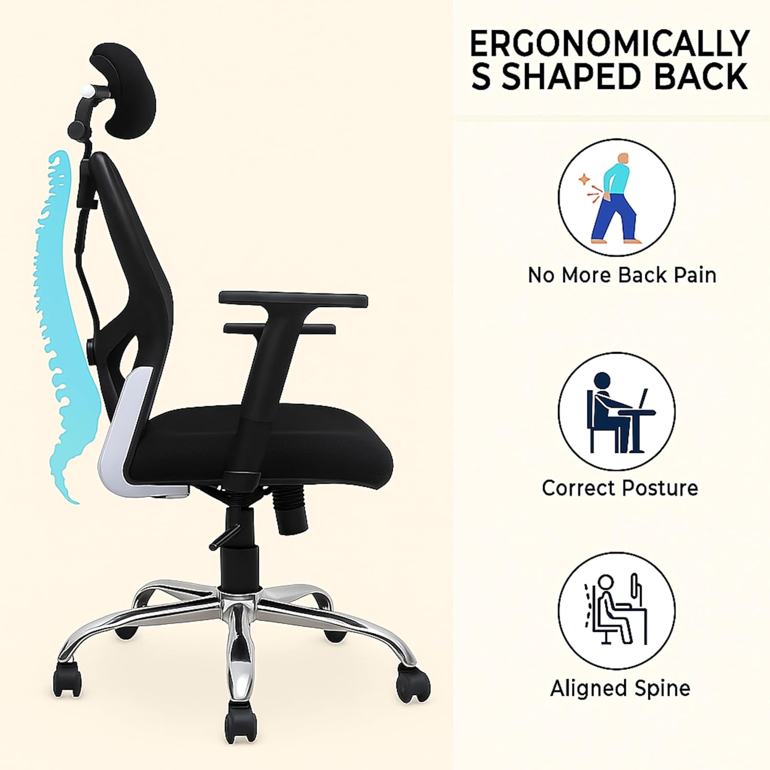 Ergonomic High Back Office Chair with Adjustable Height, Mesh Back, Lumbar Support, Armrest & Tilt Lock – Comfortable Swivel & ExecutiveChair for Home & Office Work