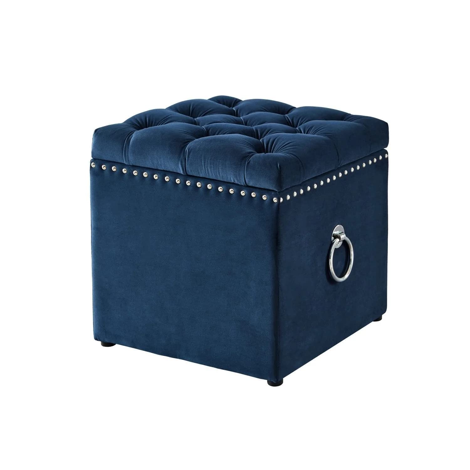 Ottoman Plouffe's with Storage Collapsible Sturdy Square Foot Rest Under Desk Stool for Room Folding Ottoman Furniture with Button tufted -Navy Blue