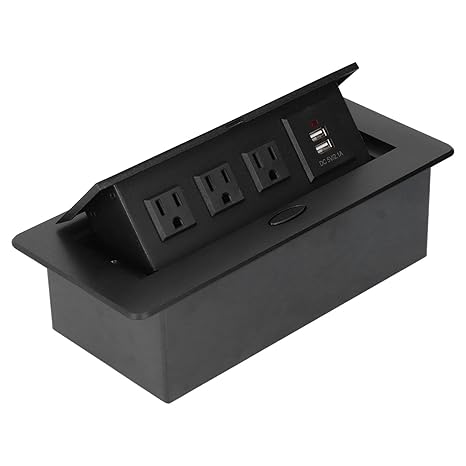 3 Plug with 2 USB Port Pop up Box for all Table Multimedia Desktop Socket for Conference Room or Tabletop Use