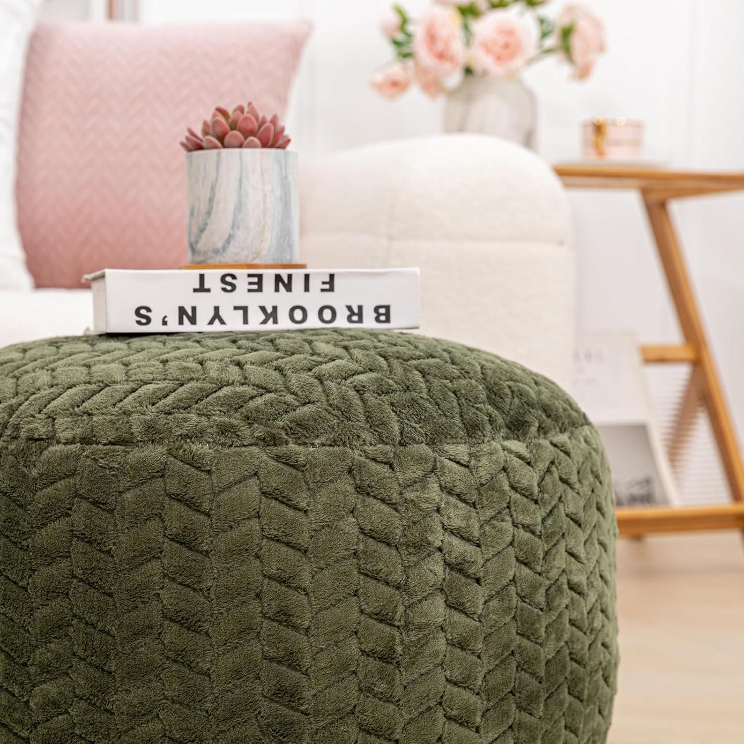 Ottoman For Home Furniture Upholstery Velvet, Foot Rest Modern And Durable Design Comfortable Seating with Storage for Living Room - Dark Green