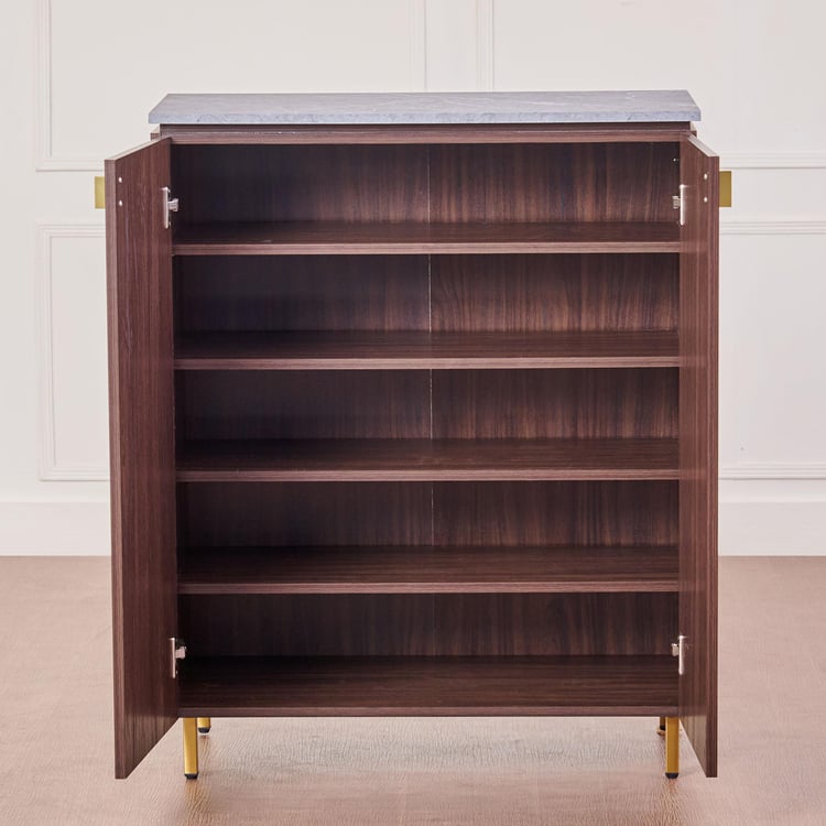 Wooden Shoes Storage Cabinet with Wooden Shelves, Soft-Close Hinges and Modern Style