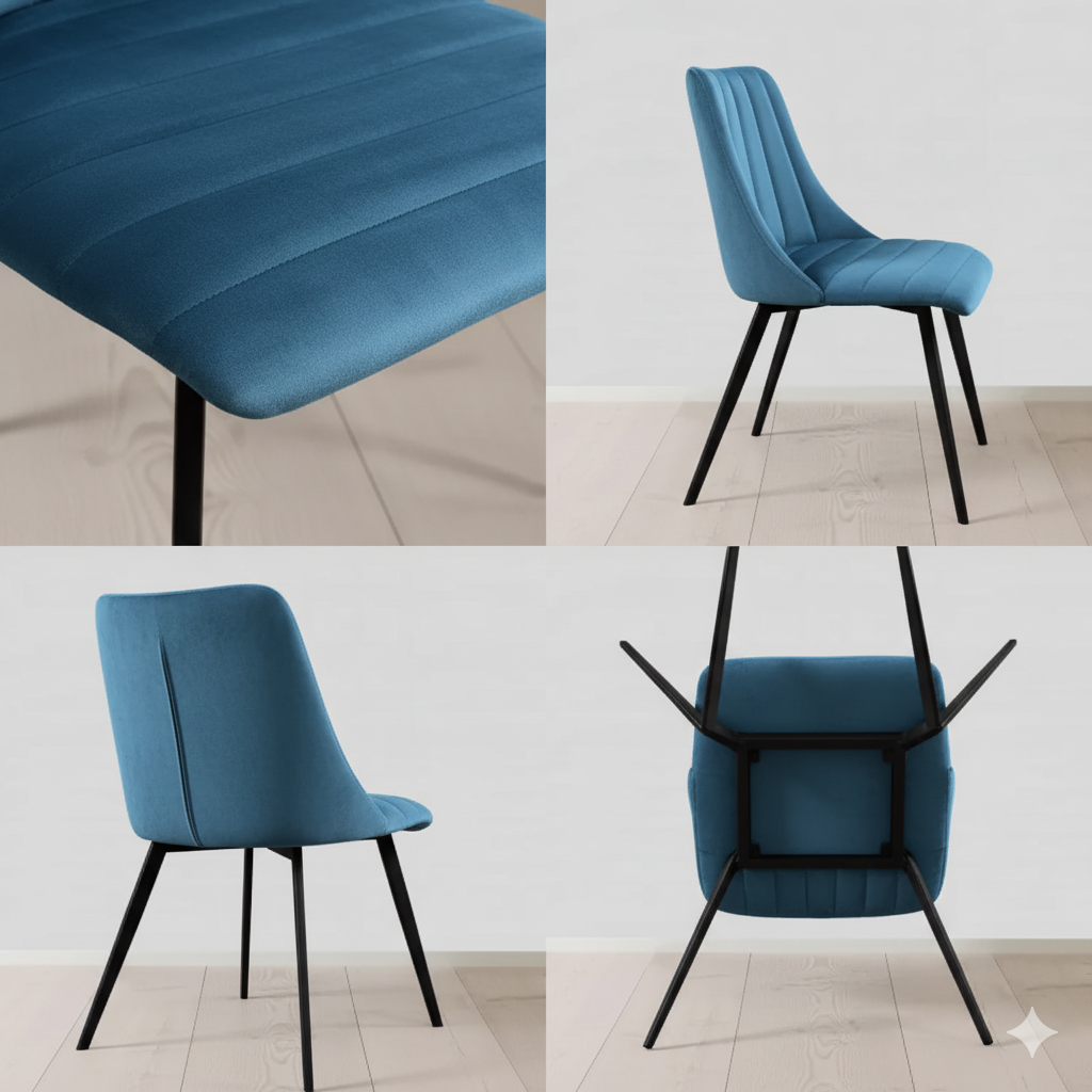 Luxurious Teal Velvet Dining Chair with Black Metal Legs - Stylish & Comfortable Home Furniture
