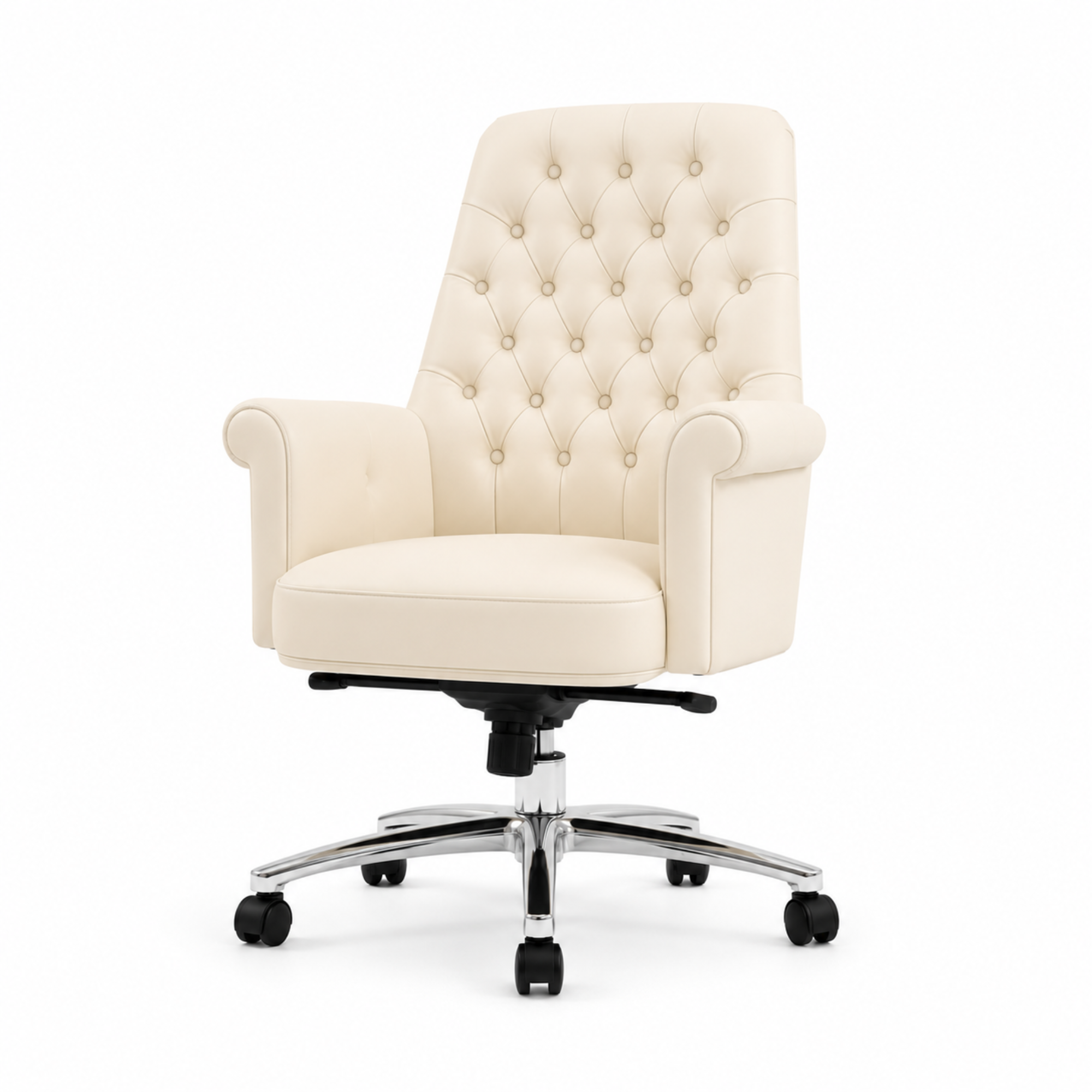 Luxury Director Chair with Button-Tufted Upholstery, Ergonomic, Padded Armrests, and Chrome Base for Modern Office Chair
