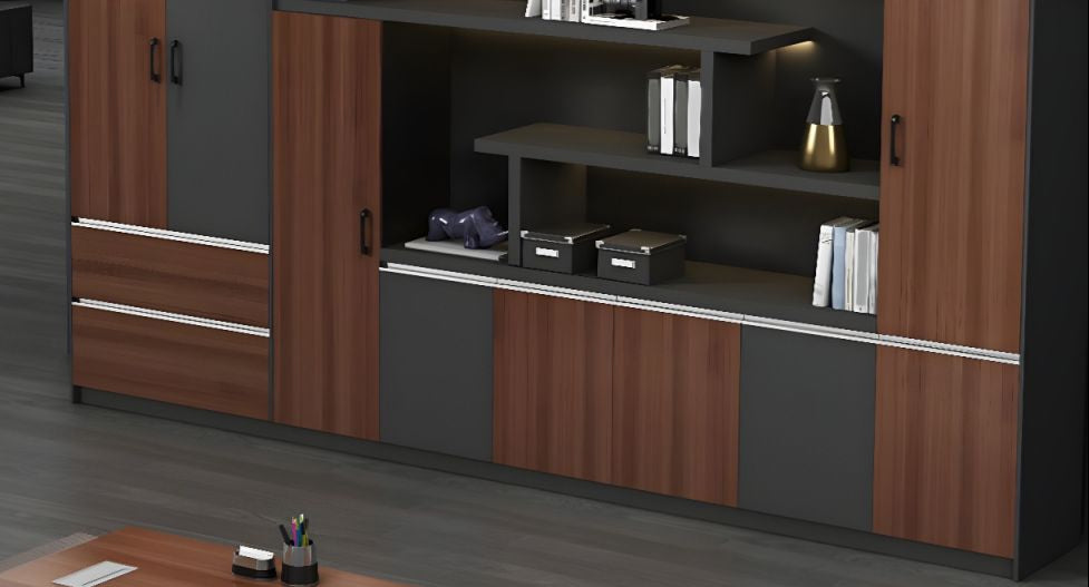 Home and Office Cabinet Premium File Storage for Back Unit Made in Particle Board with Cabinets and Cupboard in Light Brown Color