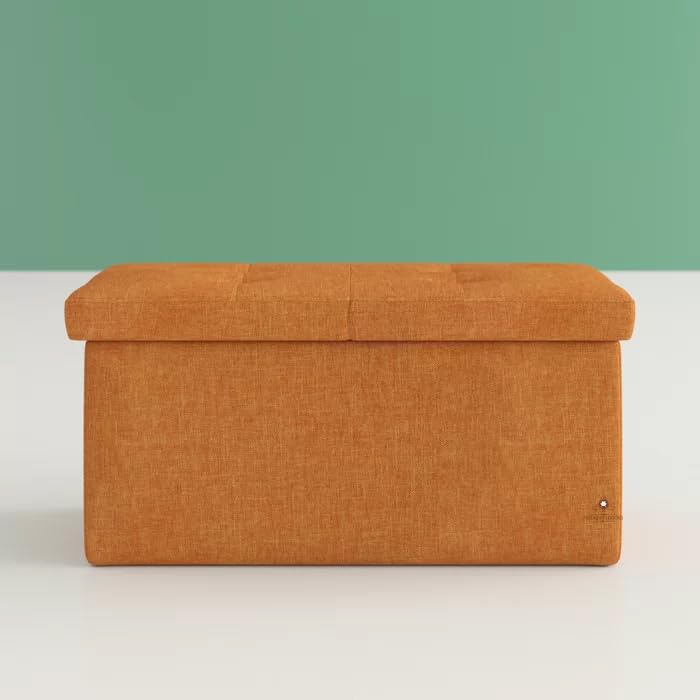 Tufted Rectangular Storage Ottoman Bench - Foldable Fabric Footrest & Seat with Lid for Living Room