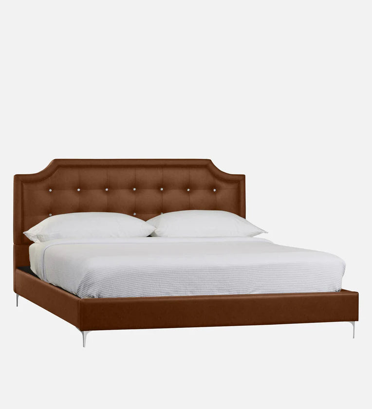Modern Dark Brown Leatherette King Bed – Plush&nbsp; Upholstery, Padded Headboard, Solid Wood Frame with Foam Padding