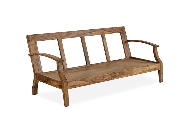 3 Seater Wooden Sofa Fabric Upholstery Modern And Durable Design For Living Room -Brown