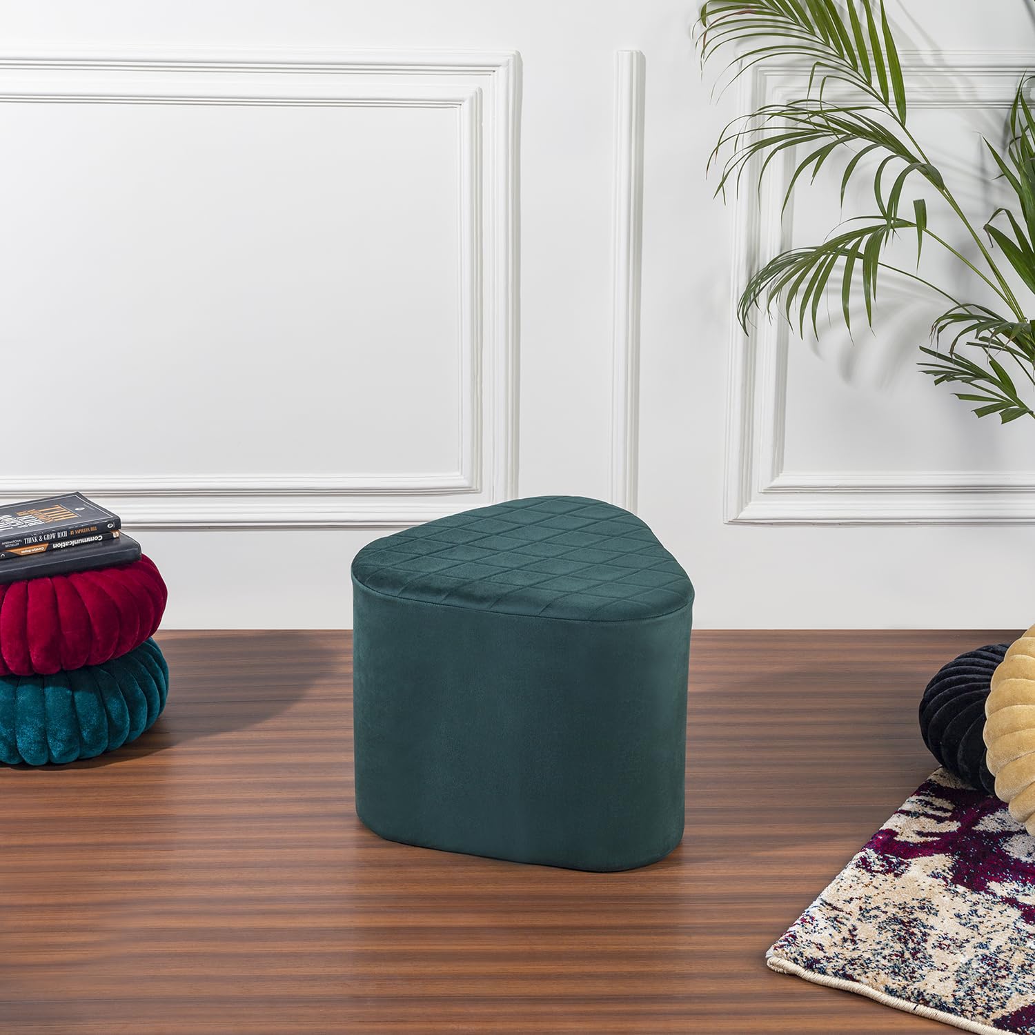 Ottoman Stool For Home Furniture Modern And Durable Design For Living Room, Triangular Plouffe For Bedroom Or Office -Green