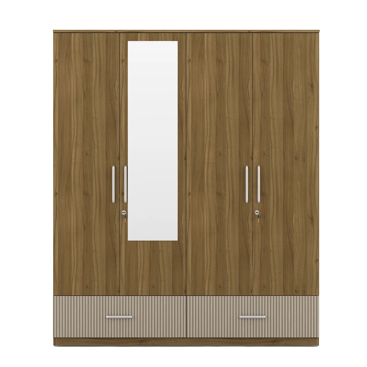 Wardrobe for Home 4-Door Modern Look, Luxurious High-Gloss Finish and Metallic Touch Handles