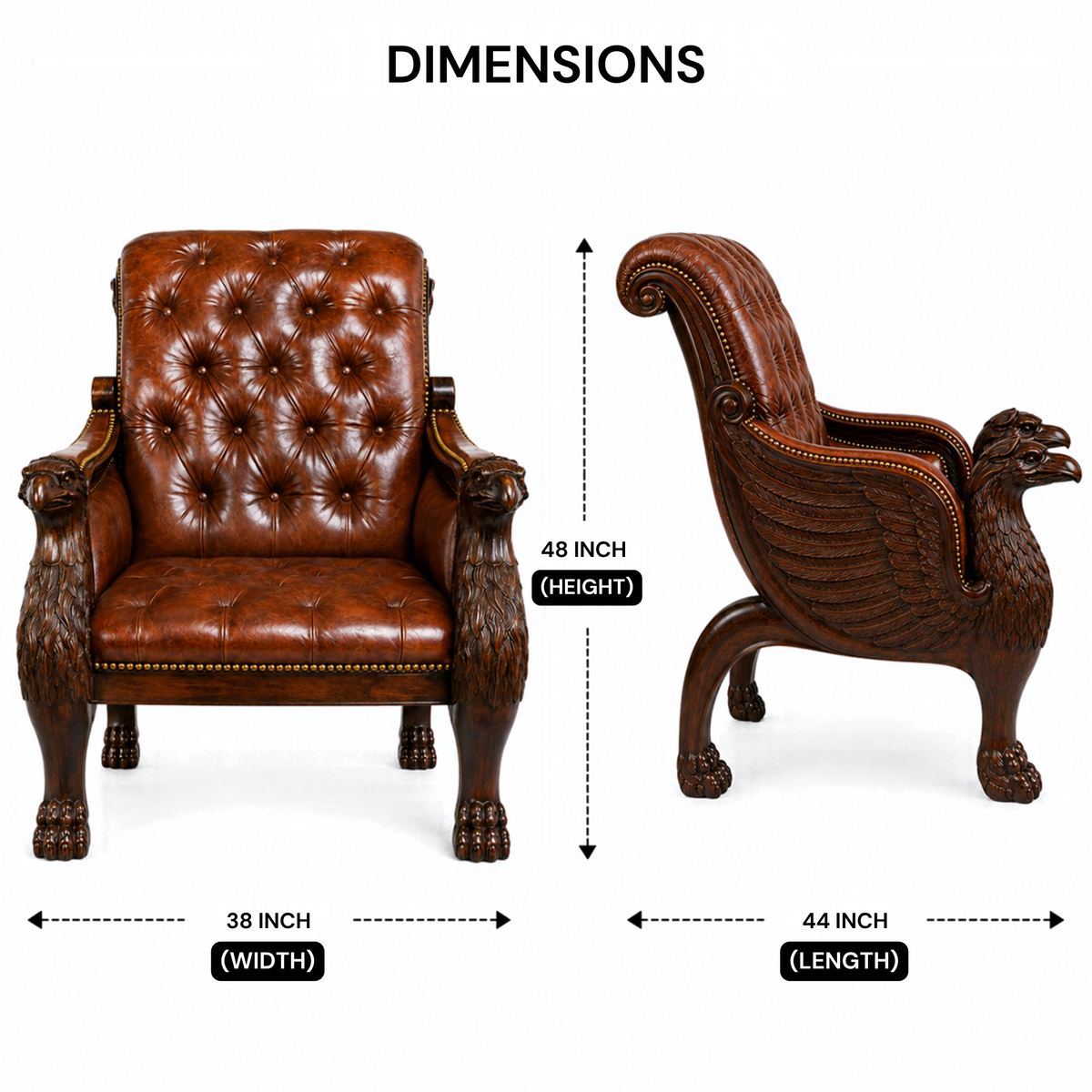Royal Handcrafted Director's Chair – Solid Teak Wood with Leatherette Upholstery & Brown Carved Armrests