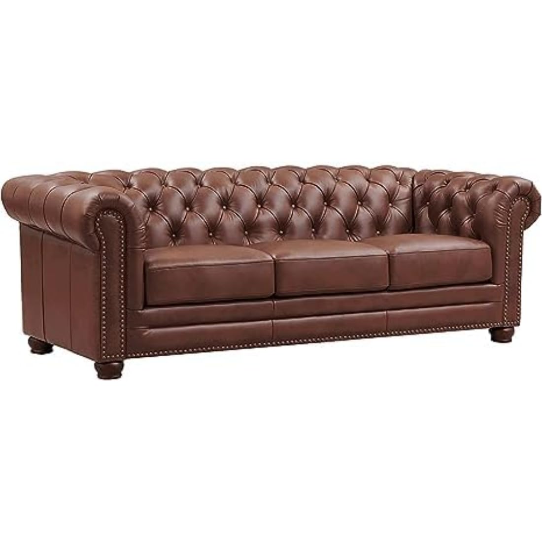 3 Seater chesterfield sofa Modern Design and Leatherette fabric Durable and Comfortable Padded Perfect for living Room, Office -Brown