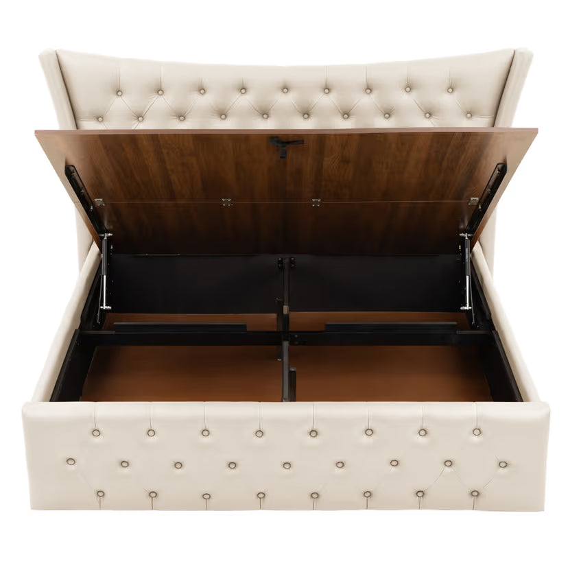 King Size Upholstered Storage Bed – Solid Wood Frame, Hydraulic Lift Storage, Stylish for Modern Bedrooms