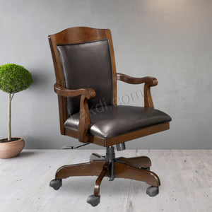 Teak Wood with Leatherette Office Chair | Armrest and Revolving Chair | Executive Chair | Director Chair