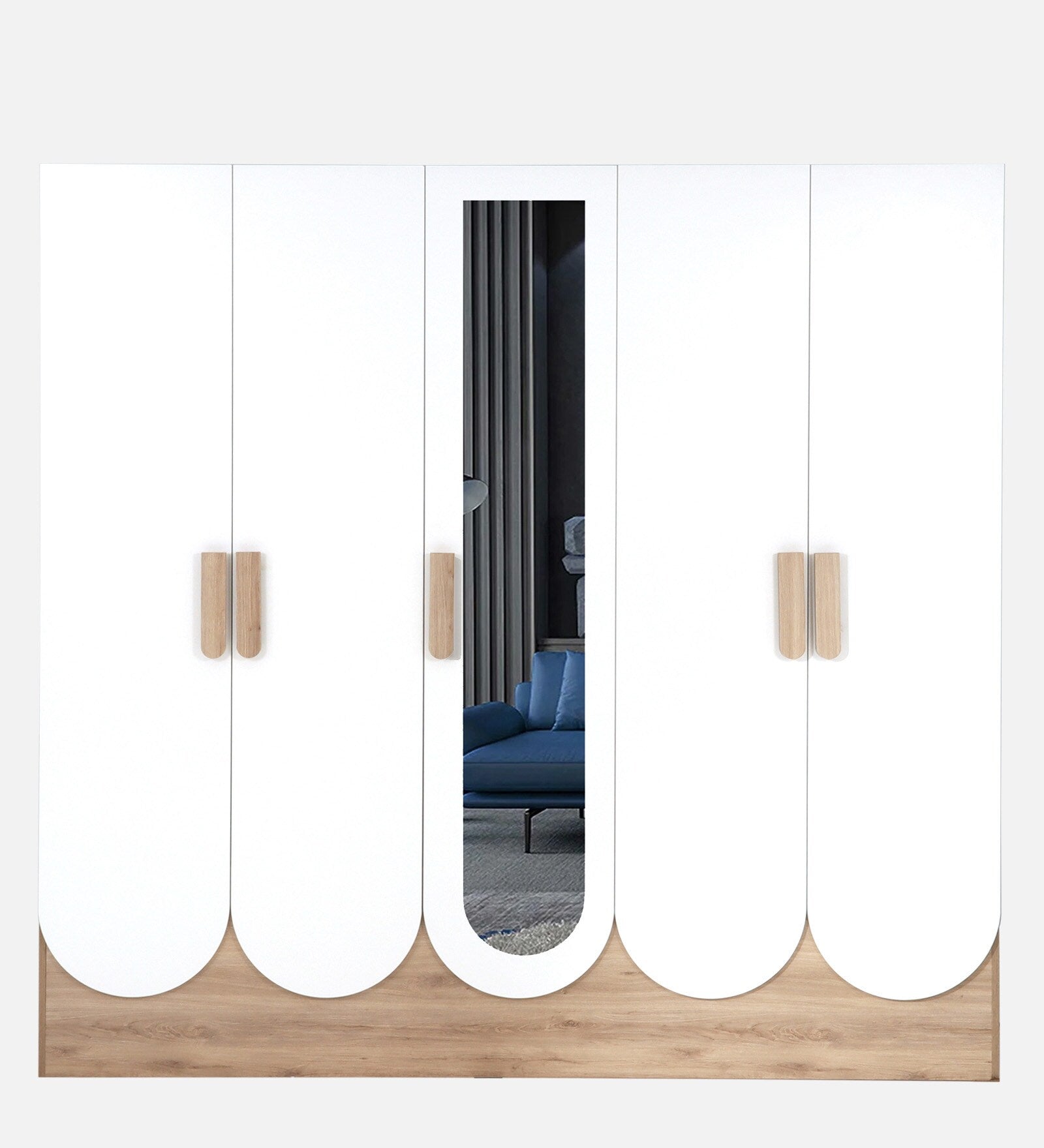 Wardrobe for Bedroom Storage – White Dual Mirrors, Dual Hanging Spaces, Lockable Drawers, Spacious Shelving & Elegant Particle Wood Build