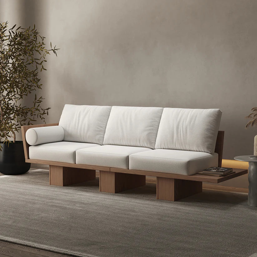 3 Seater Wooden Sofa For Home Furniture, Upholstery Fabric Premium and Durable Design For Living Room and Office- White