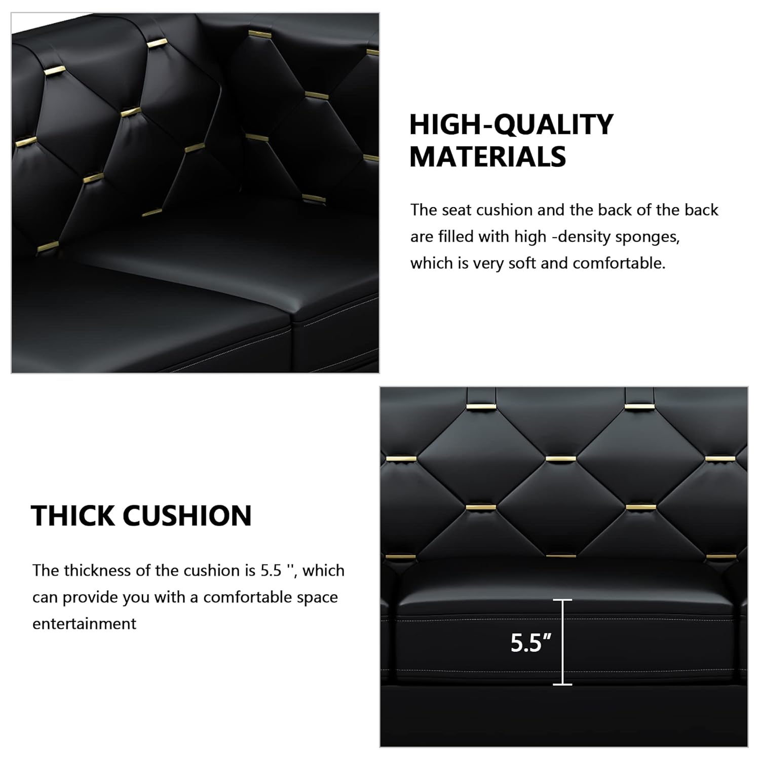 3 Seater Sofa For Home Furniture Made in ply with Leatherette and Tufted Back & MS Legs Powder Coated