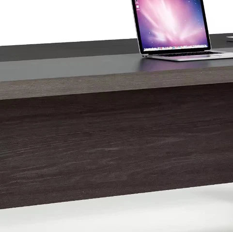 Director & Executive L-Shape Office Table Modern Desk Made in Plywood with Veneer Drawer, CPU Storage & Wire Manager - Walnut & Grey