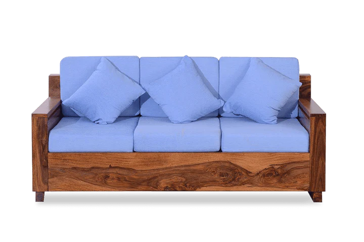 3 Seater Wooden Sofa For Home Furniture Premium Upholstery Modern and Durable Design for Living Room and Office - Blue