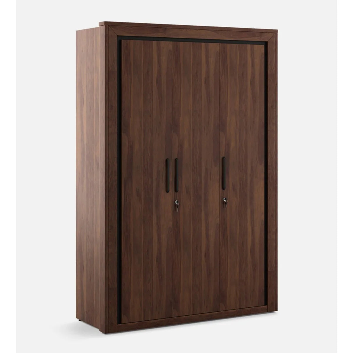 Wardrobe for Bedroom – 3‑Door Closet Hanging Rods & Shelves, Elegant Walnut Finish, Durable Particle Wood