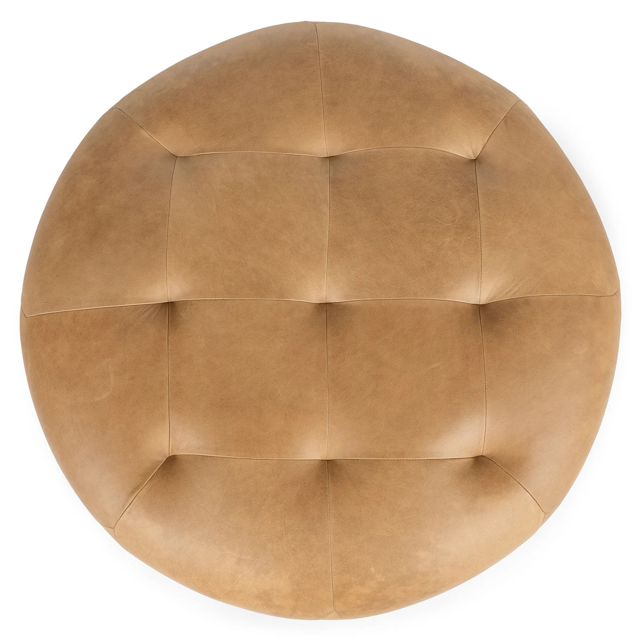 Leather Ottoman – Round, Tufted Top with Soft Padding—Perfect as a Footrest