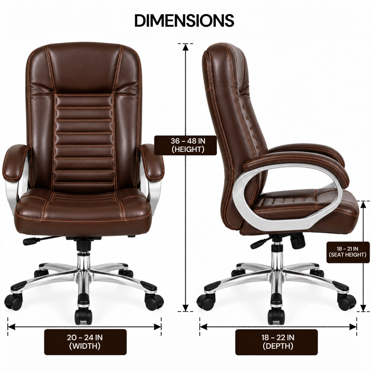 Premium Director Chair, Leatherette Upholstery, Powder-Coated Chrome Base