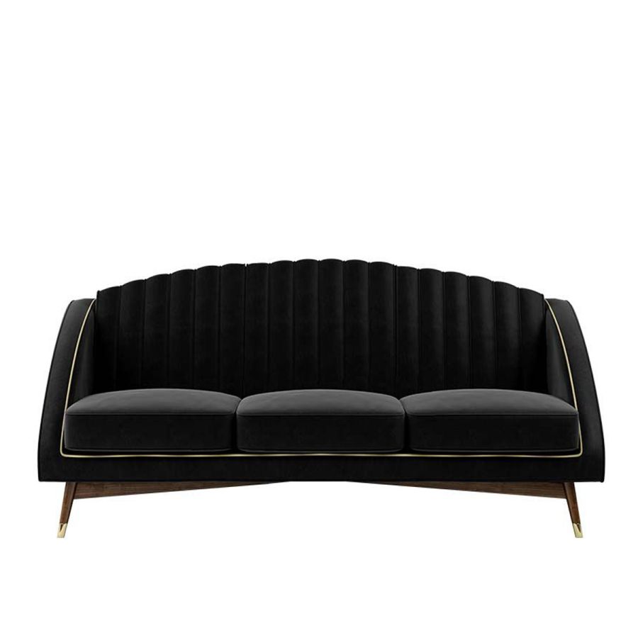 3 Seater Sofa For Home and furniture Upholstery Velvet Modern and Durable Design for Living Room-Black