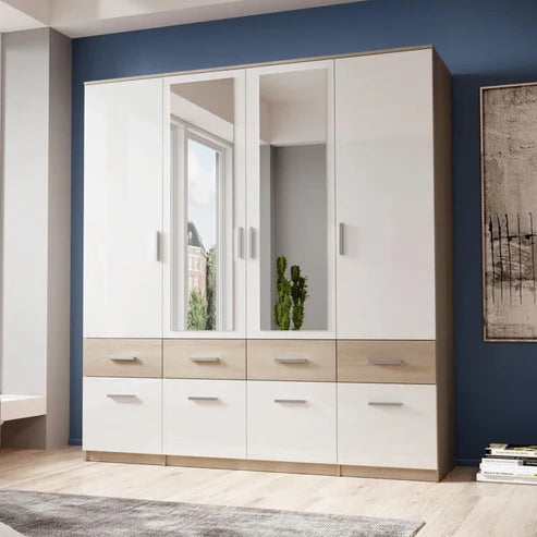 Wardrobe for Space-Expanding Elegance Premium-4 Doors Mirrored Wardrobe for Any Rooms.