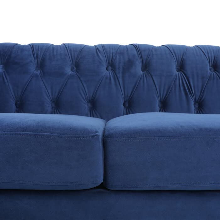Chesterfield Sofa for Home Furniture Modern Design Upholstery Velvet Tufted With Arm Rest For Living Room- Blue