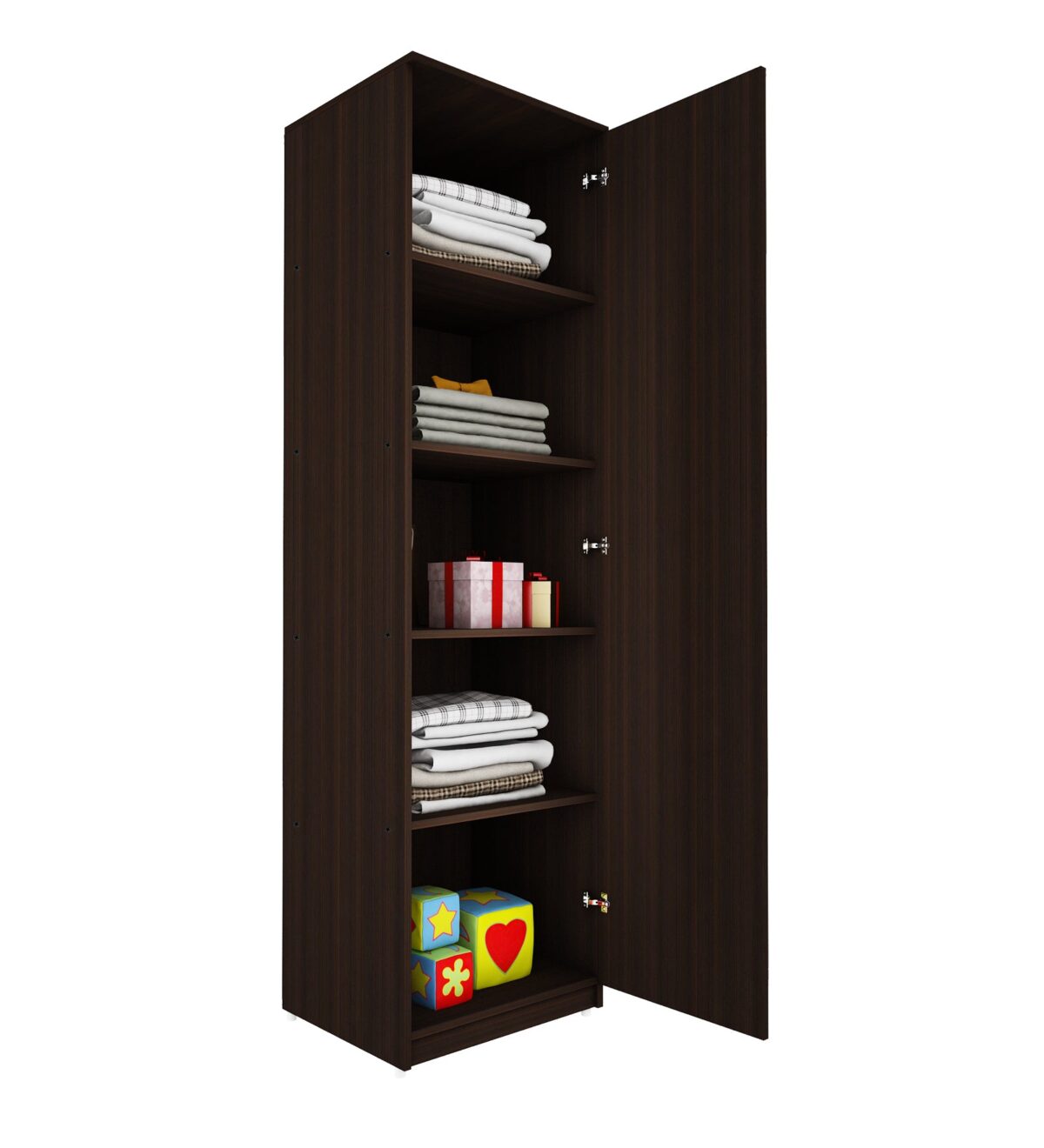 Wardrobe for Bedroom Storage – Single Door Design with Adjustable Shelves, Space-Saving Utility, Laminate Finish