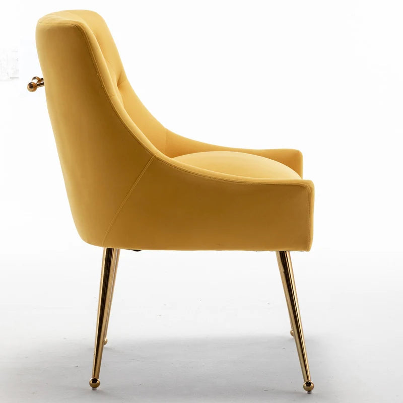 Luxurious Velvet Tufted Dining Chair with Golden Legs - Elegant Home Furniture for Dining Room & Accent Seating ( Pack of 2 )