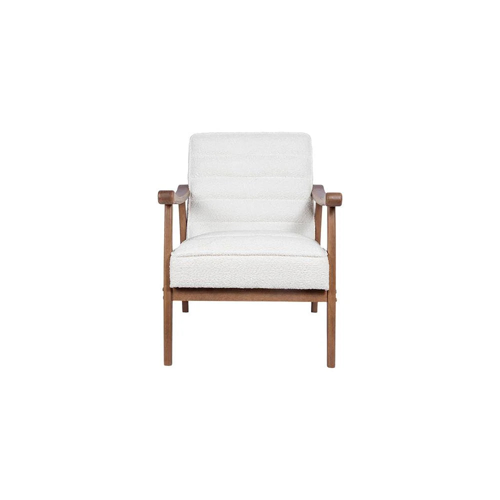 Wooden Lounge Chair For Home Furniture Upholstered in Woolen Cozy and Stylish, Comfortable Durable Design for Living Room -Off White