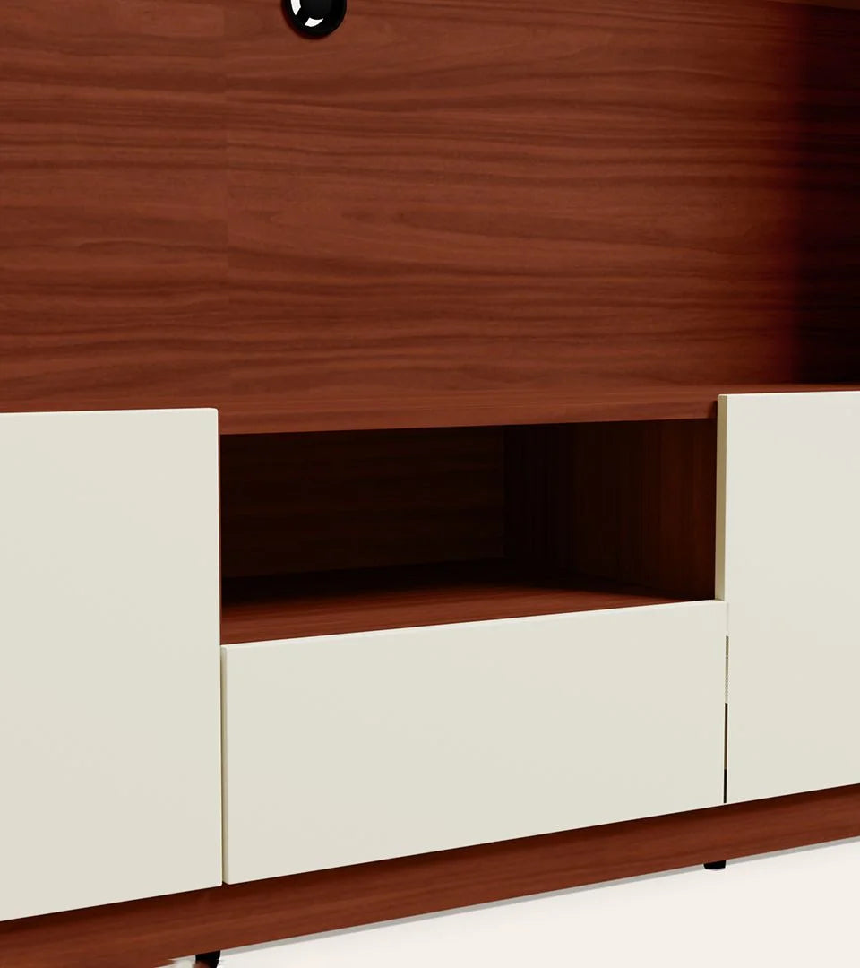 Wooden TV Wall Cabinet with Classic Floating Look, Smooth Surface Finish, and Functional Storage