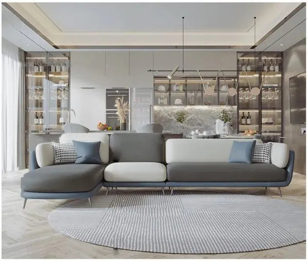 L-Seater Sofa for Home Use with Suede Upholstery, High-Quality Fabric, and Solid Premium Wood – A Perfect Blend of Comfort and Modern Design.