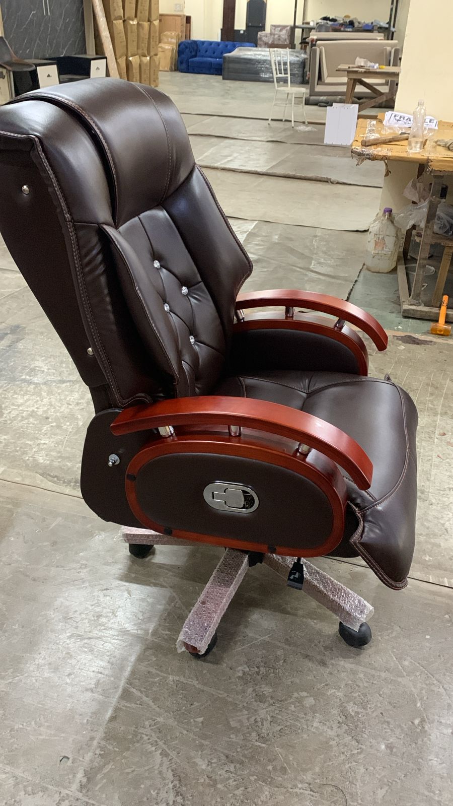 High Back Director Chair with Height Adjustable Wooden Base