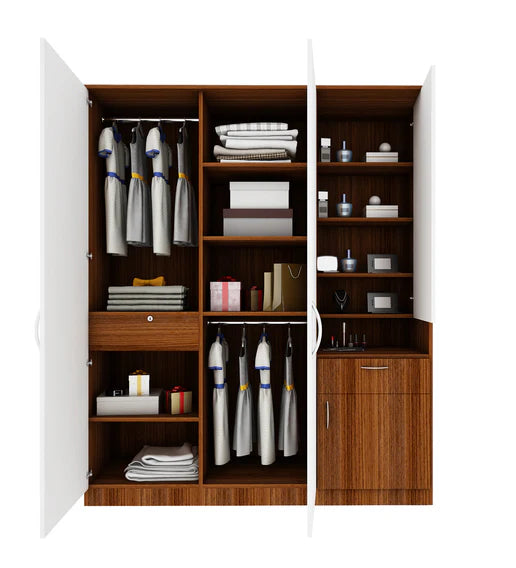 Wardrobe for Home 3-Door Designer Handles and Modern Drawer System, Hanging Rods, and Smart Storage