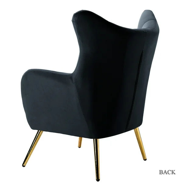 Wingback Lounge Chair Metal Base with Arms Modern & Durable Design Upholstery Velvet Comfortable Seating for Living Room & Offices - Navy Grey