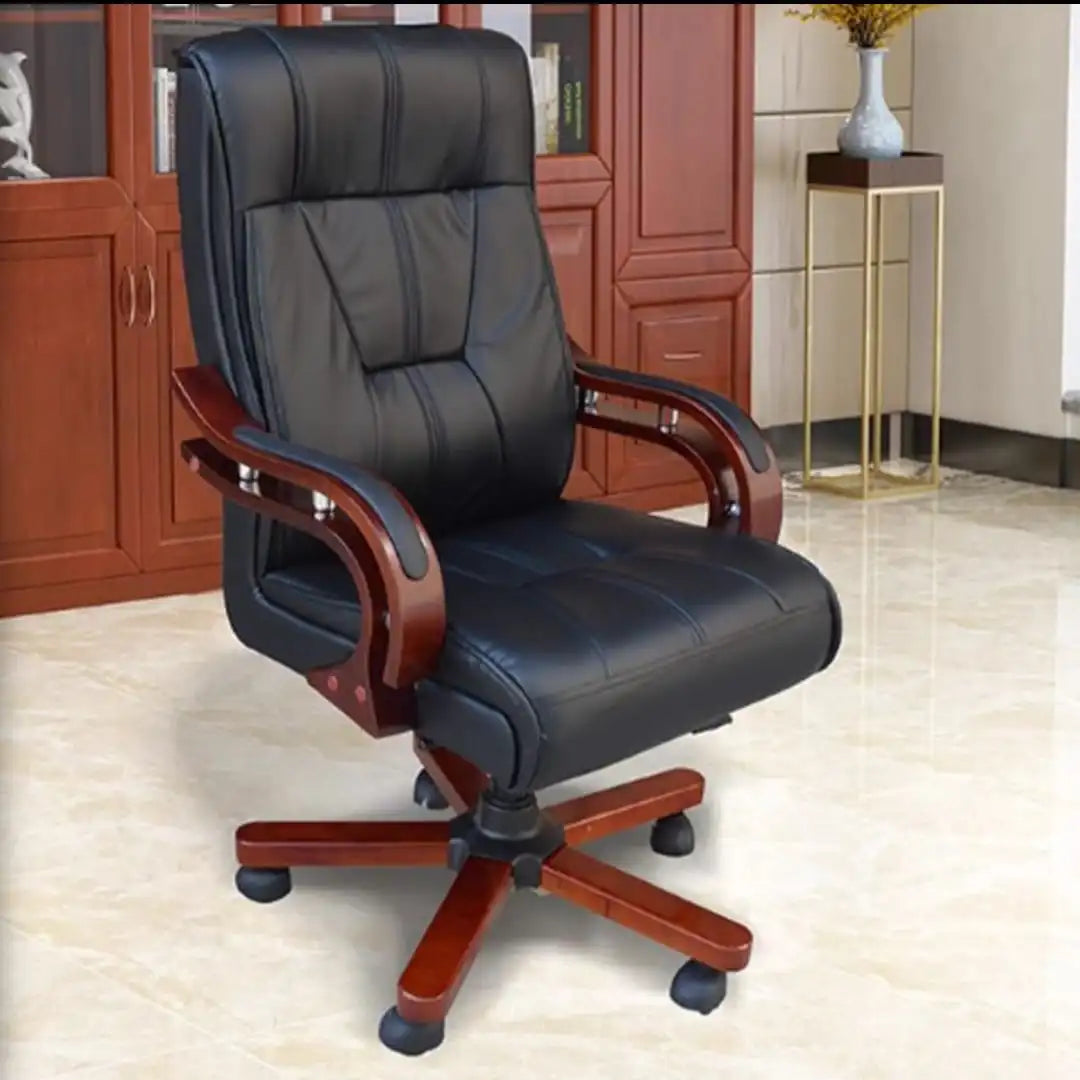 High Back Director Chair for office Made in Plyboard with Leatherette Upholstery & Mahogany Finished Armrests & Adjustable Features