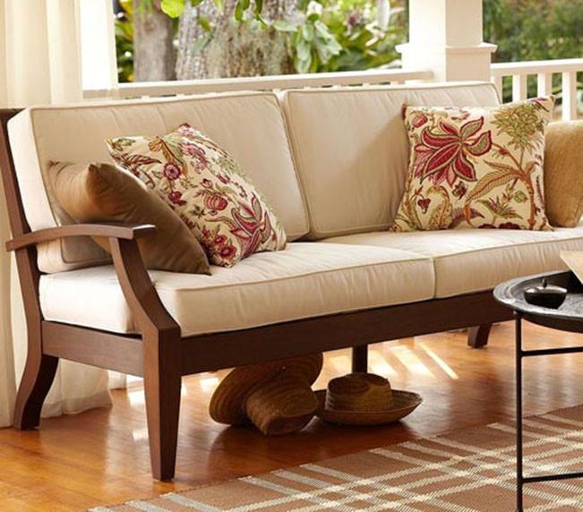 3 Seater Wooden Sofa Fabric Upholstery Modern And Durable Design For Living Room -Brown