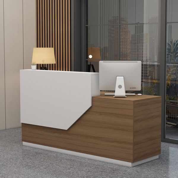 Reception Table Made In Engineered Wood with Both Sides 1 Drawer, 1 Shutter Unit and - Brown & White