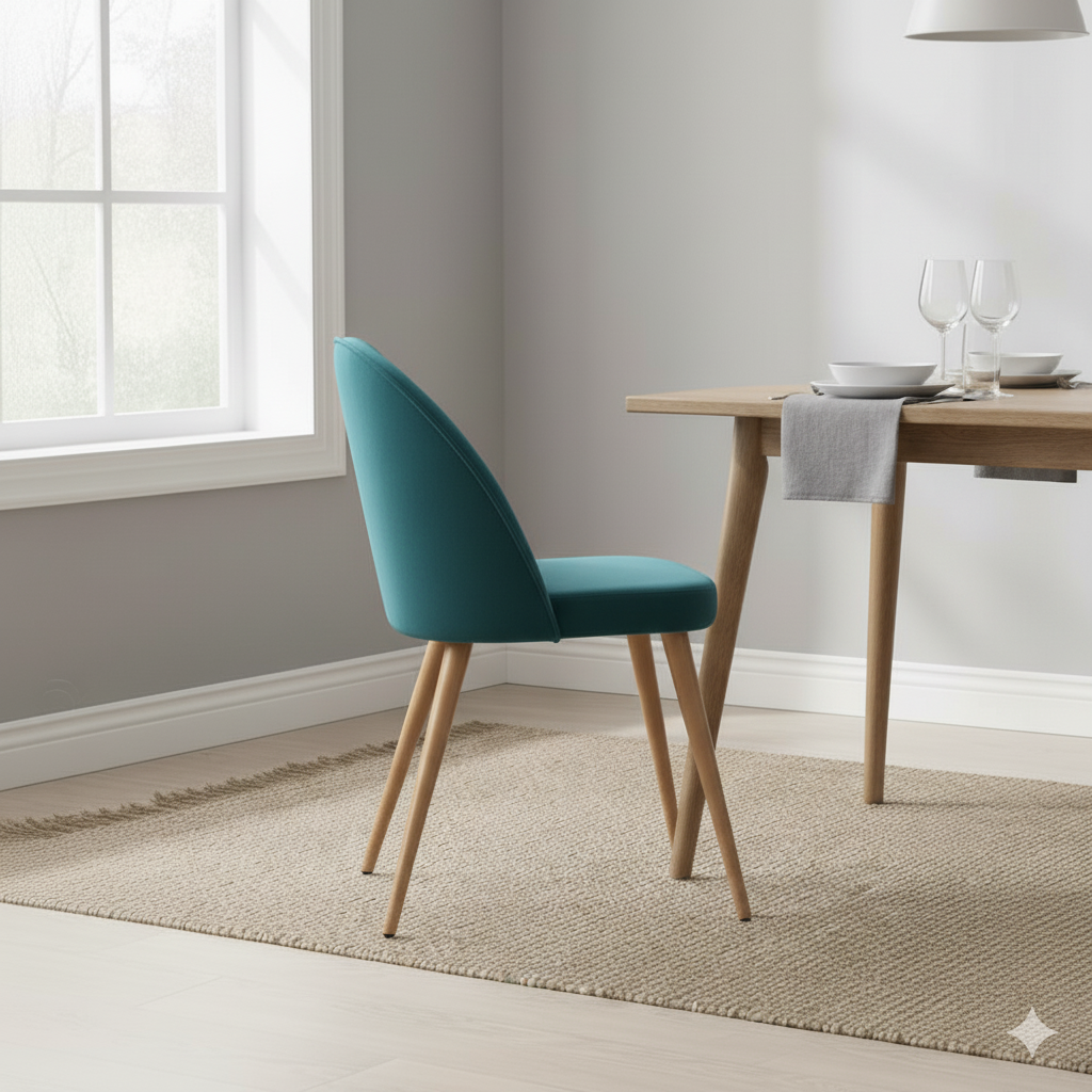 কাঠের পা বেস ফ্যাব্রিক আর্মলেস ডাইনিং চেয়ার